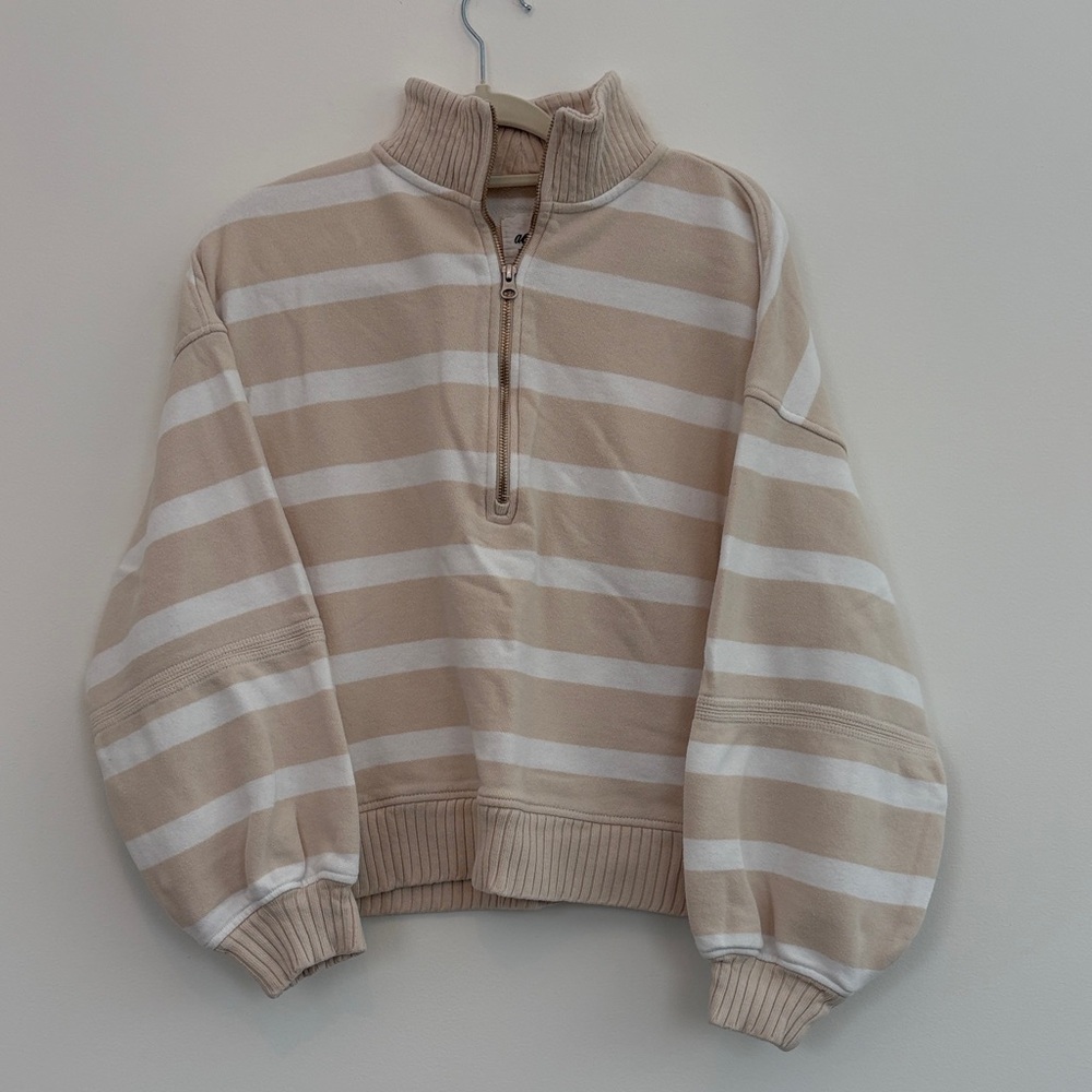 aerie Cream Textured Sweater with Navy Logo